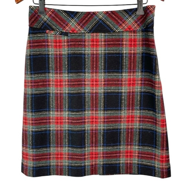 L.L.Bean Favourite Fit Skirt Wool Blend Weave Plaid Tartan Red Green Navy 6P - Picture 2 of 10
